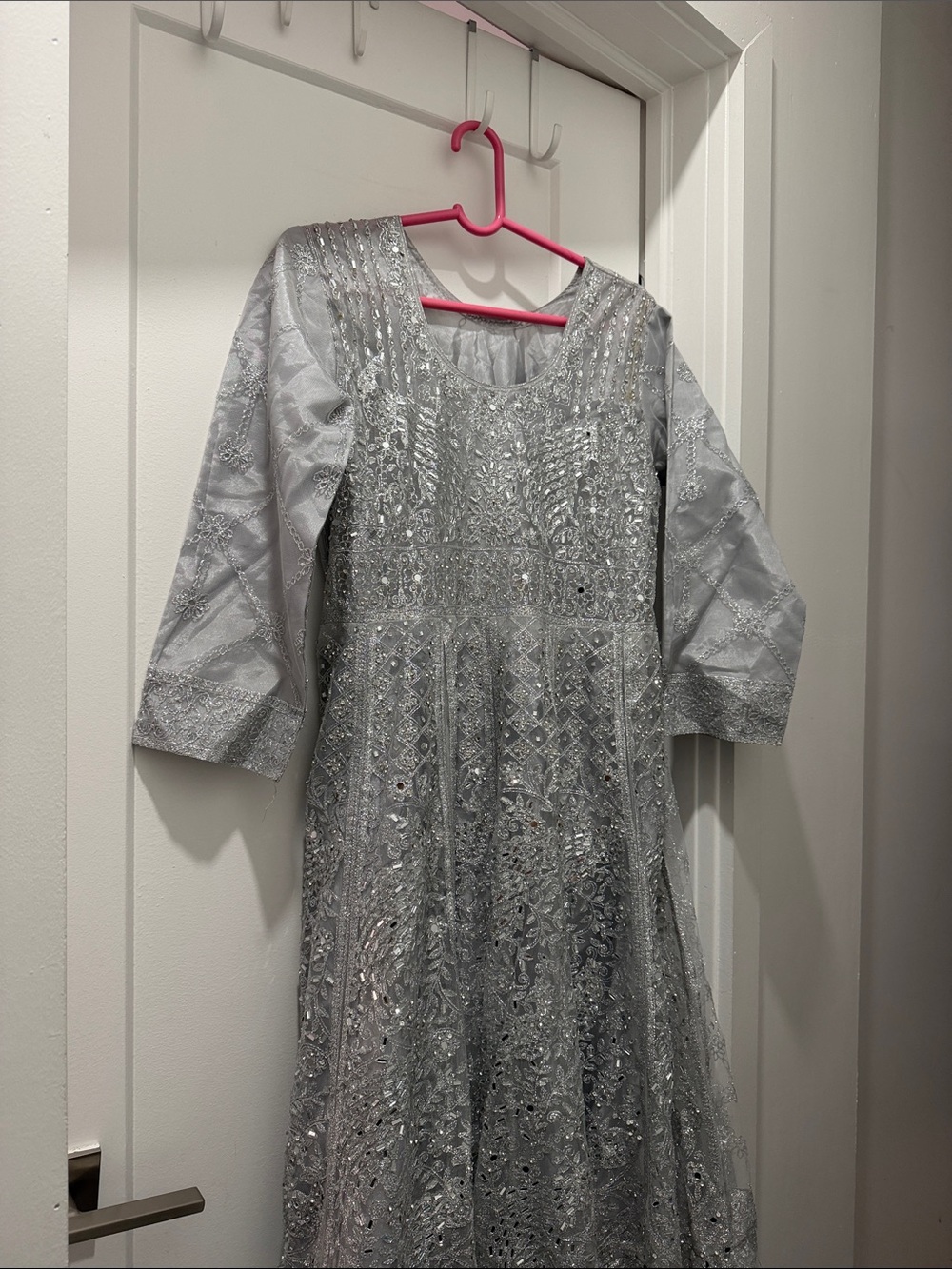 3 piece Desi Silver Embellished maxi dress